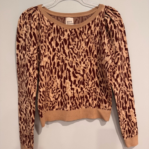 Maeve Puff Sleeve Animal Print Sweater Size S - Picture 2 of 7